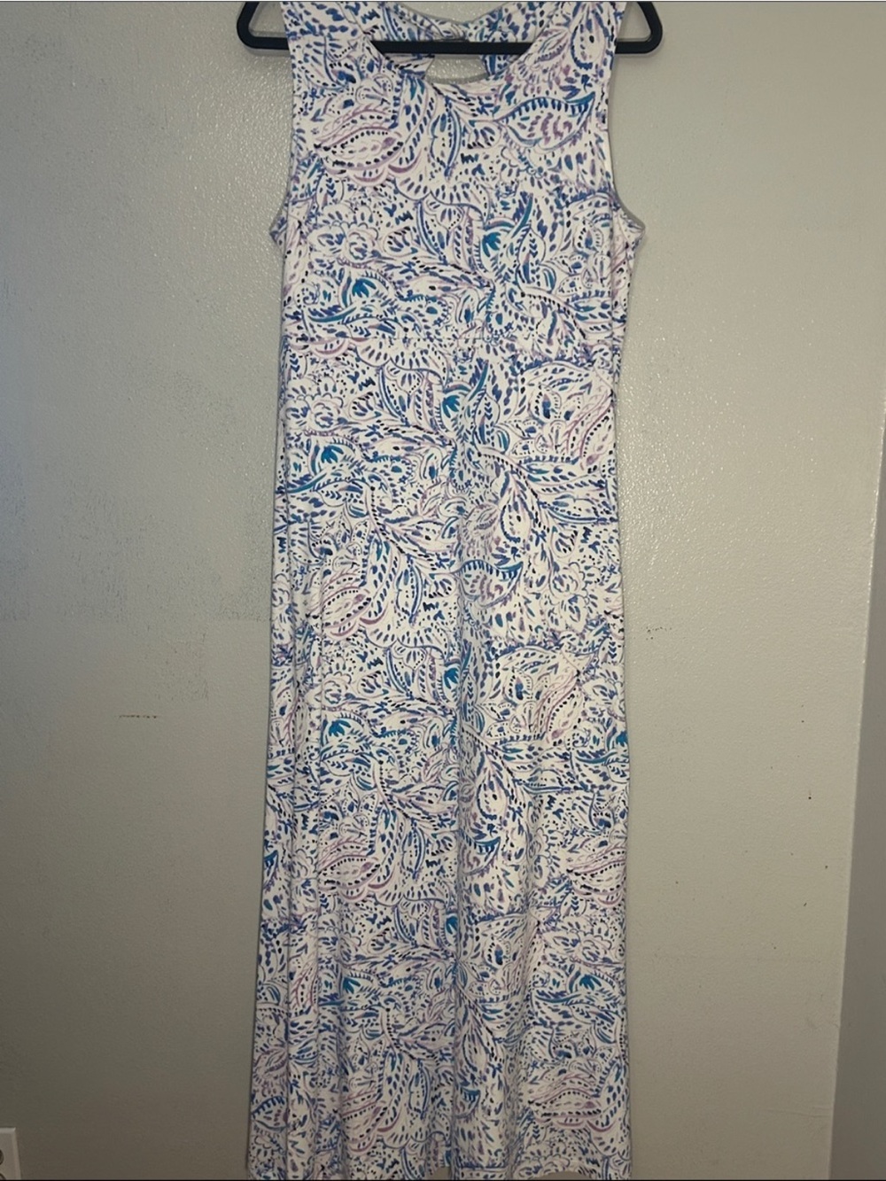 Talbots White Maxi Dress with Blue and Lavender Paisley Print XL EUC